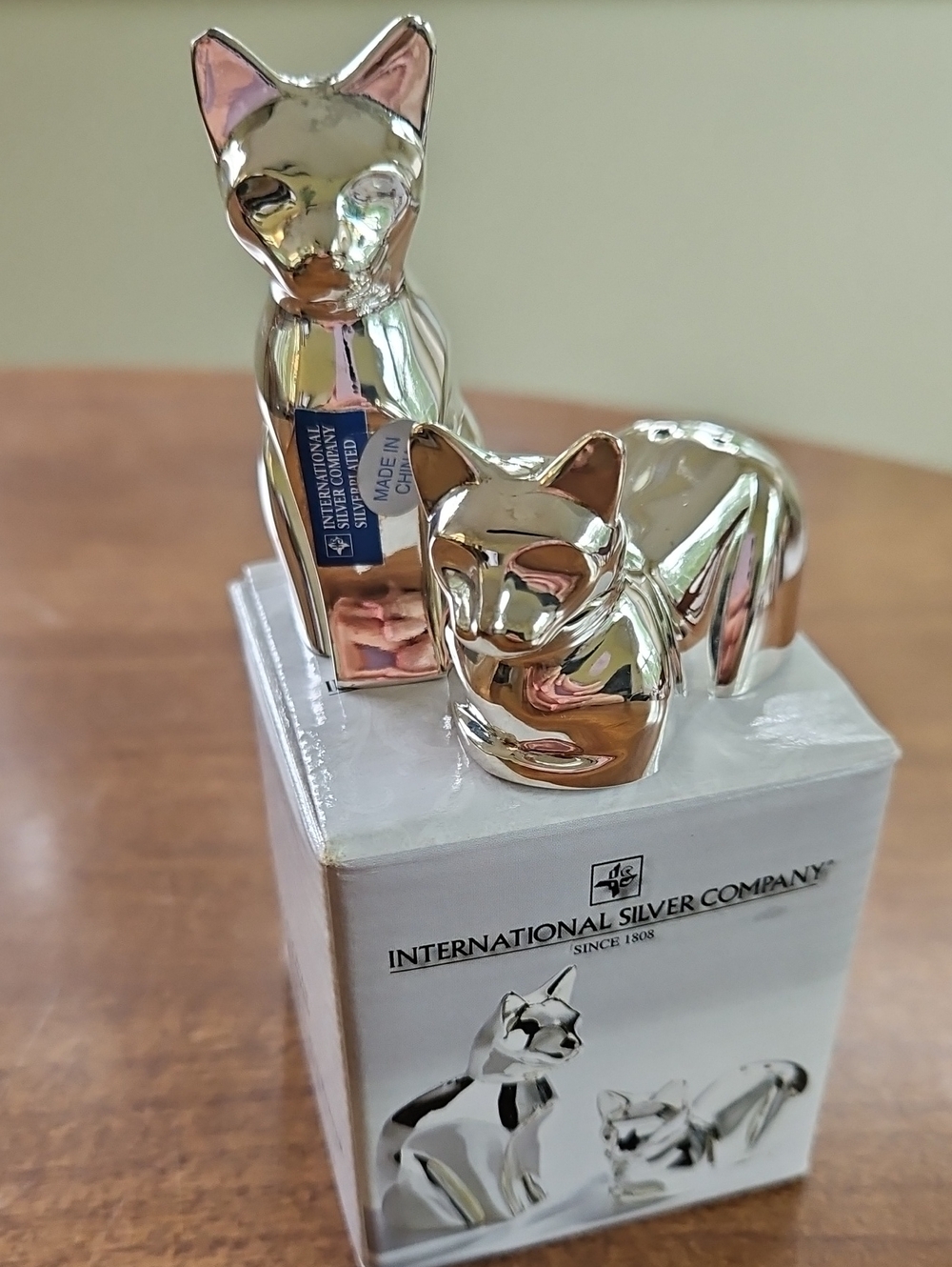 Vintage International Silver Company Cat Salt & Pepper Shakers Pair